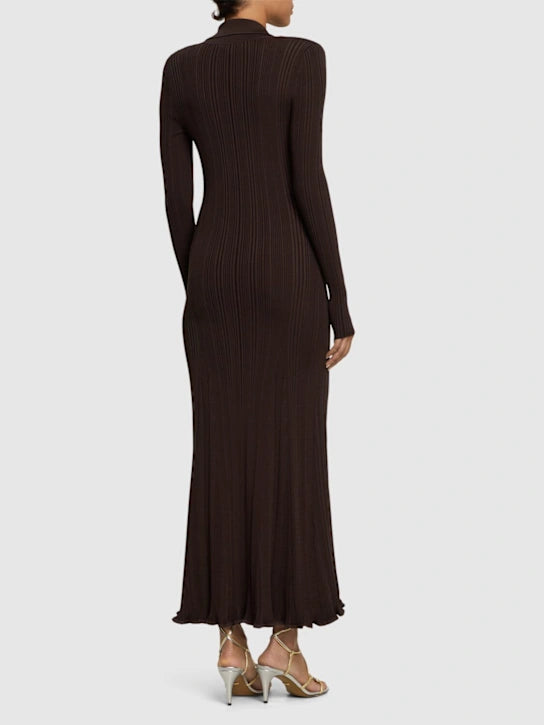 Long knit dress with golden accent